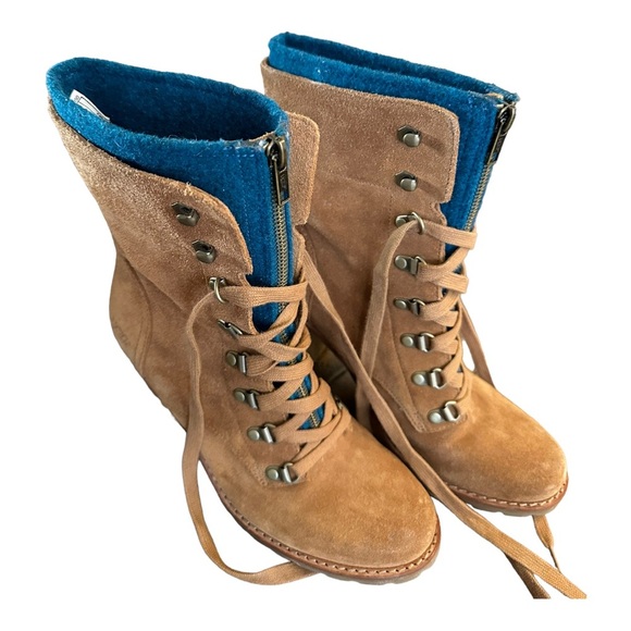 UGG suede camel brown lace up zipper heeled winter boots - Picture 6 of 14